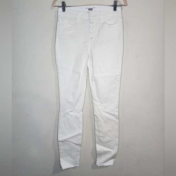 Paige Hoxton White Denim Button Fly Ultra Skinny Women 26 High Rise Stretch Jean - Picture 1 of 11